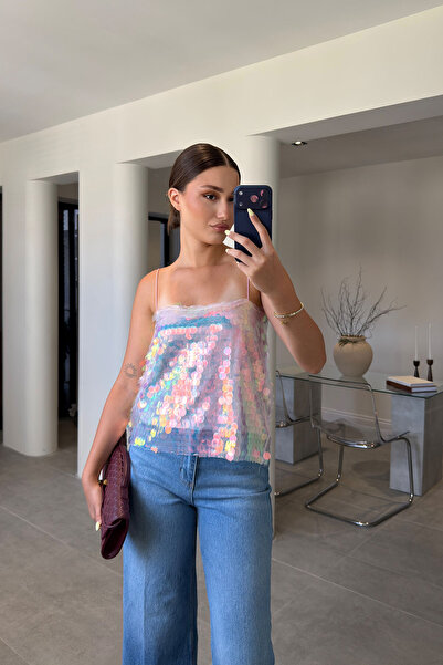 MAGARDE Premium Sequined Cord Strap Blouse - Pink