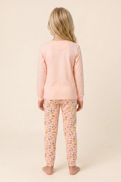 BAYKAR Set pijamale pentru fete, din bumbac, cu decolteu rotund, cu imprimeu floral, cu mâneci lungi, 9278 roz