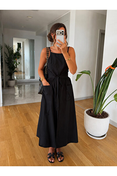 My Blog Black Thin Strap Tie-Front Dress with Pockets - 2Y2011