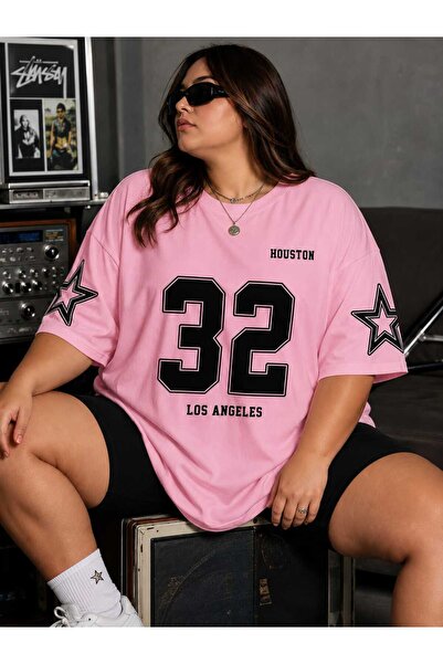 ZAVIXO Kadın Büyük Beden Oversize 32 Baskılı %100 Pamuk Tişört – Streetwear S...