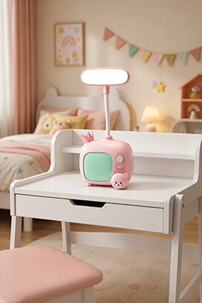 CEZVE HOME Sevimli Retro TV Tasarımlı Çocuk Masa Lambası LED Gece Lambası Şar...