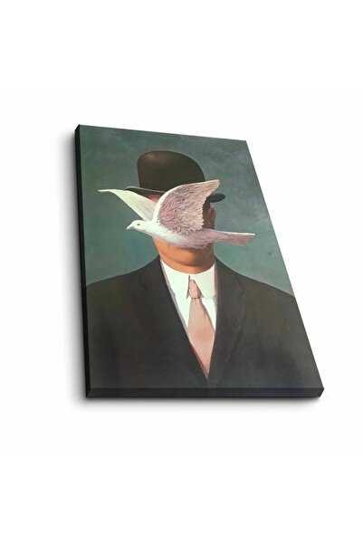 OEM Tablou decorativ pe pânză Rene Magritte, om cu pălărie, 45x70 cm, multicolor