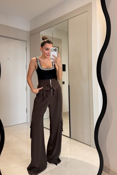 Gizem Ecemiş Andrea Kahve Tasarım Kargo Pantolon
