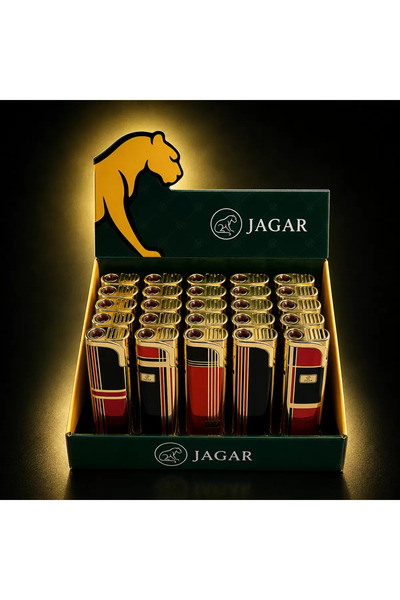 jagar Gold Gövdeli Siyah Kırmızı Şeritli Çakmak 25'li Kutu