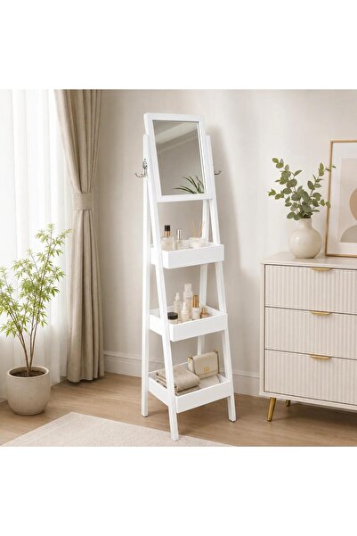 Binshihon Home خزانة ومرآة طولية مودرن مع رفوف تنظيم للمكياج والإكسسوارات ومق...