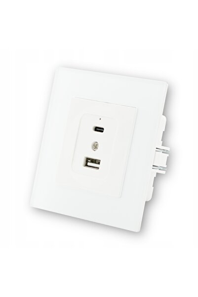 İNDUAL Priză de sticlă cu încărcător USB A+C, încărcare rapidă 3.1A, Seria Evo2