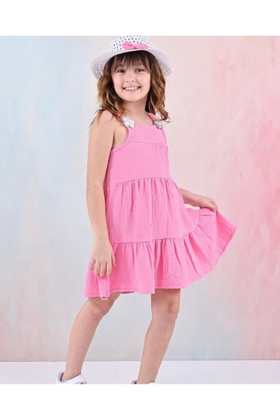 ARBİ kids Girl's Muslin Pink Summer Stylish Dress with Hat