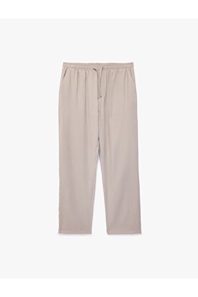 Koton Viscose Slim Fit Pants with Pockets, Elastic Waist and Laces