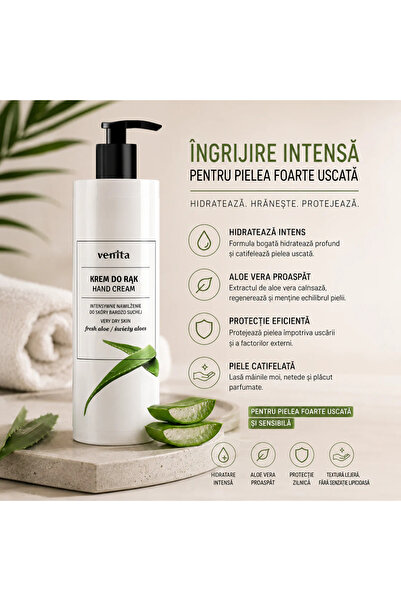 VENİTA Cremă de mâini hidratantă cu aloe proaspătă, Venita, 200 ml