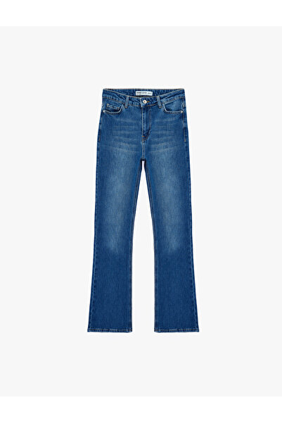 Koton Cotton High Waist Buttoned Spanish Flare Denim Trousers - Flare Jeans