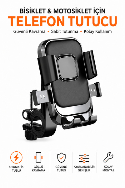 Ayers Bisiklet ve Motosiklet Telefon Tutucu, Otomatik Tuşlu Ayarlanabilir Gen...