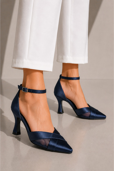 livendi Eleni̇ Women's Satin Cross-Strapped Ankle Buckle Pointed Toe 7.5 cm T...