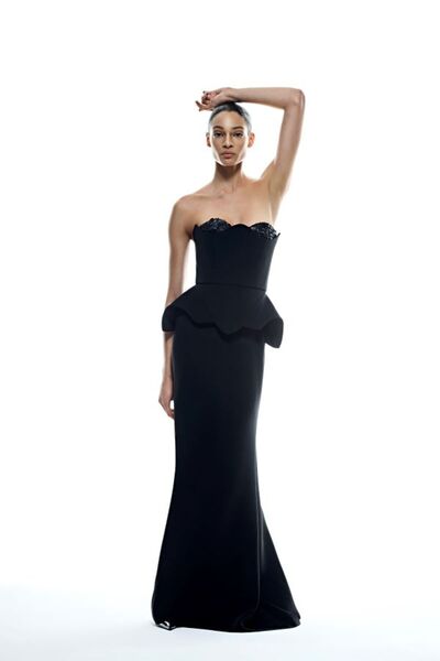 cercis KADIN ABİYE STRAPLEZ KALP YAKA PEPLUM DETAYLI UZUN ŞIK DAVET ELBİSESİ