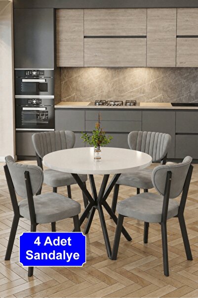baresmu Elbar 4 Adet Elma Sandalye Baby Face Kumaş Metal İskelet Mutfak Yemek...