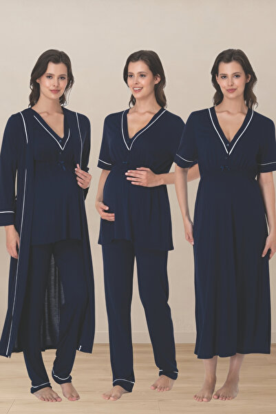 Generic Brand Venera 4-Piece Maternity Set with Ribbon Detail - Easy Breastfe...