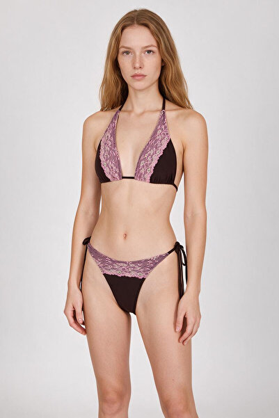AQUELLA Lace Detailed Bitter Brown Long Triangle Bikini