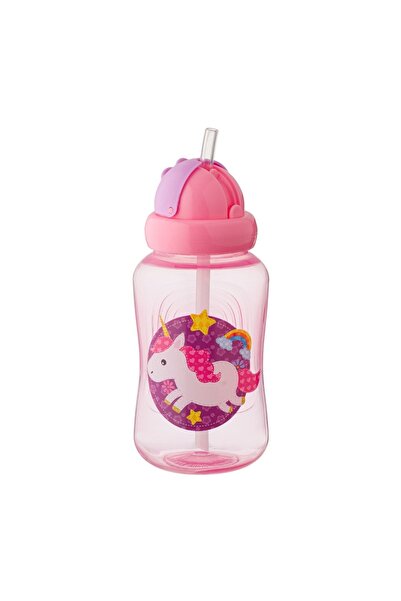 OEM Sticlă apă copii, model unicorn, pai, roz, 345ml – băut ușor și sigur pen...