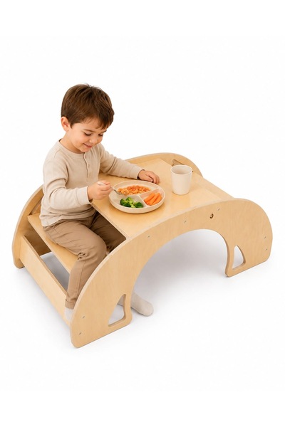 Kids Montessori Ahşap Pikler Öğrenme Kulesi Aktivite Masası Beşik Sallanma Tırmanma Çocuk Oyun Mobilyası