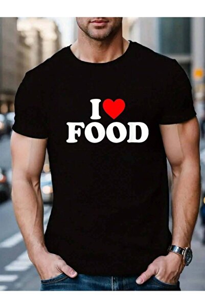 KYMC07 مجموعة قمصان قطنية 100% للرجال بطباعة 'I Love Food'، تي شيرت أسود للعط...