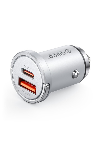 Orico MiniRing Pro 45W Încărcător auto cu două porturi USB-C/USB-A, Argintiu
