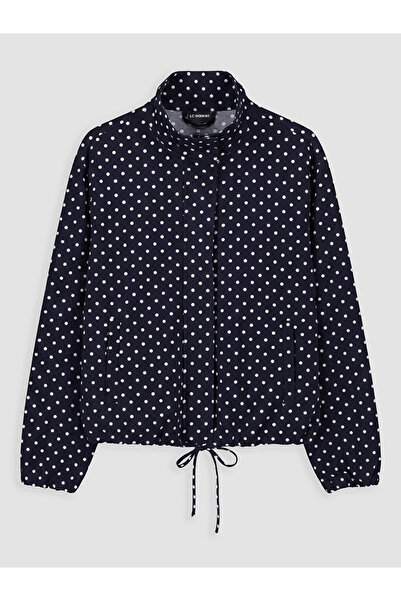LC Waikiki Lacivert Dik Yaka Puantiyeli Oversize Kadın Mont