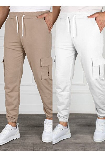 SURMARİ Set of 2 Unisex Cargo Pocket Elastic Leg Sweatpants