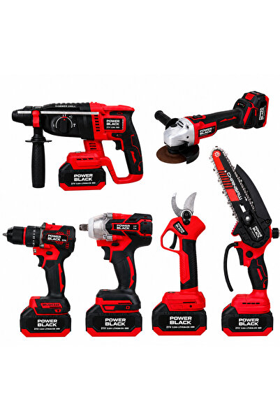 POWER BLACK AKÜLÜ 6-LI SET HİLTİ+TAŞLAMA+SOMUN SIKMA+MATKAP+TESTERE+MAKAS21V ...