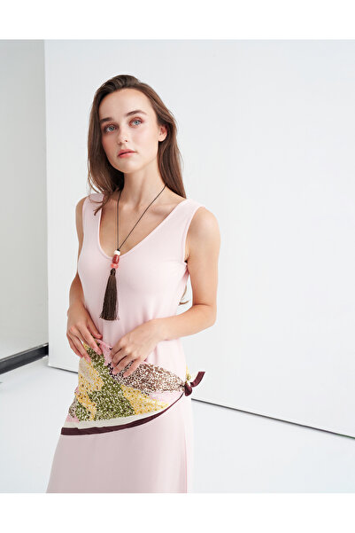 Kuğu Collection Sırt Dekolteli Askılı Midi Elbise Pudra Pembe