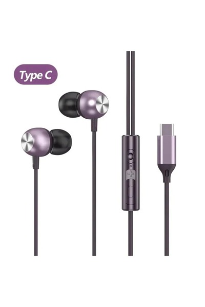Choice7 Purple Type-c Light Wired In-ear Earphones For 3.5mm USB Type C HIFI ...