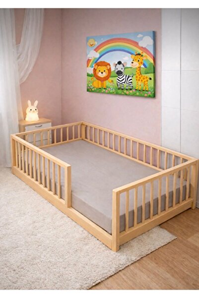 WOODENSA Dogal Ahsap Çocuk Ve Yetiskin Yatagi Karyola Ayaksiz 70x130 Cm Kry007