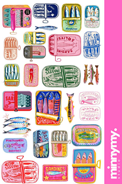 Minnymy Sardalya Collection Sticker, Çıkartma, Ajanda, Günlük, Planlayıcı, Bu...