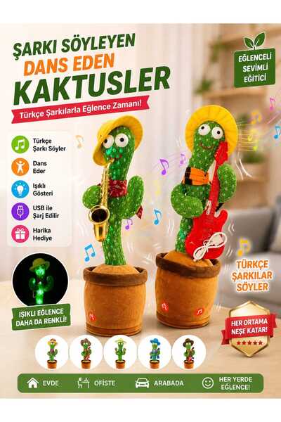 Heribom Konuşan Şarjlı Enstrümanlı Dans Eden Şarkı Söyleyen Kaktüs Taklit Eden