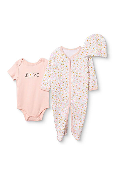 ebebek Hello Baby HelloBaby Kız Bebek Tulum-Body-Şapka Çiçek Baskılı Çıtçıtlı...