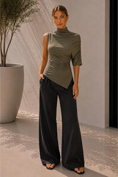 ALEXANDERGARDI Asymmetrical Draped Single Sleeve Blouse