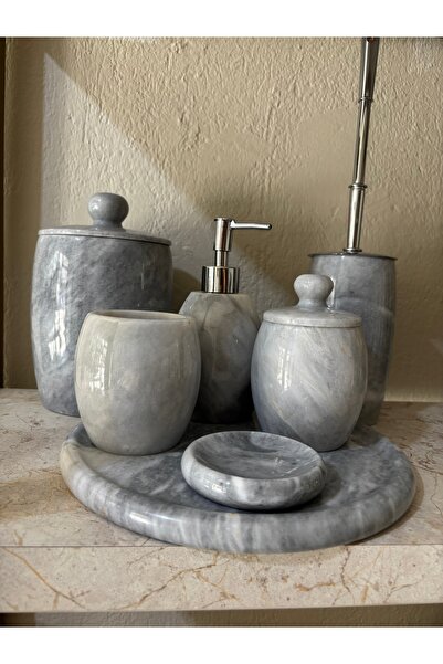 Stone Shine gani Stone & Shine Nova Gri Doğal Mermer 7 Parça Banyo Seti