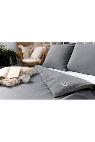 NO BRAND Lenjerie de pat din muselină de bumbac în cutie Premium 200X220 44 Gri
