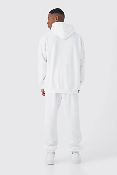 NO BRAND Pantaloni de trening albi, conici, cu imprimeu roz, Boohoo m