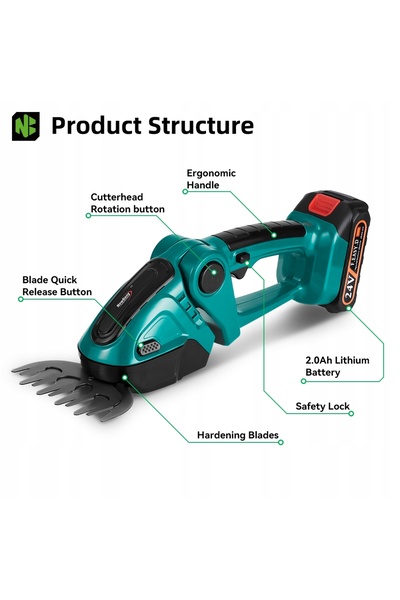 NO BRAND Foarfecă electrică cu acumulator 2 în 1 pentru iarbă, arbuști și crengi