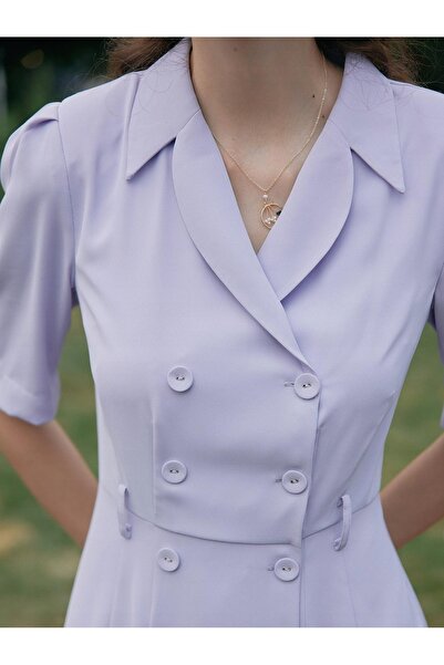 NO BRAND Rochie-costum mov deschis, croială dreaptă, lungime midi, cu nasturi...