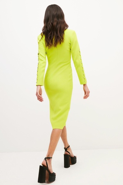 NO BRAND Rochie midi tip creion Limonkowa, cu mânecă lungă, mărime petite, Ka...