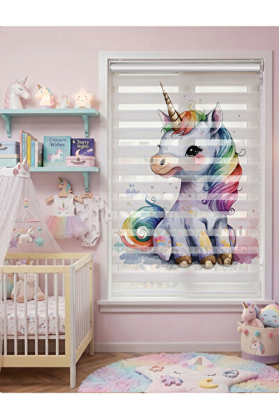 AD Home ADHOME Gökkuşağı ve Sihirli Unicorn Çocuk Odası Dijital Baskılı Zebra...