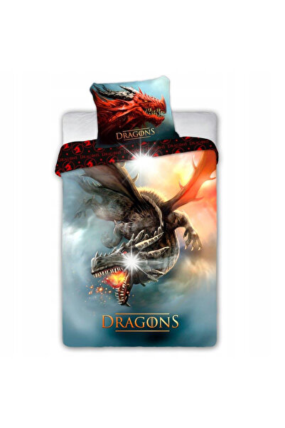 NO BRAND Lenjerie de pat pentru copii, din bumbac, 160x200, cu dragoni