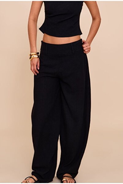 NO BRAND Pantaloni negri cu picior lung, fermoar clasic, Prettylitlething 42