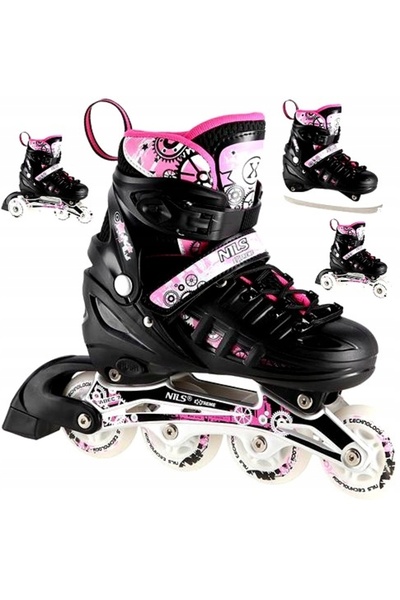 Nils Extreme ROLE cu roți Puck de hochei NH10905 4 în 1 LED roz ROZM S