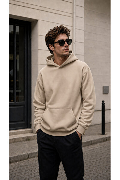 TREND EMMODA سويت شيرت رجالي بقلنسوة وجيوب كانجارو بلون واحد