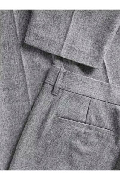 NO BRAND Pantaloni Chino Lungi Clasici Gri, Croială Conică, Design Melanj 32