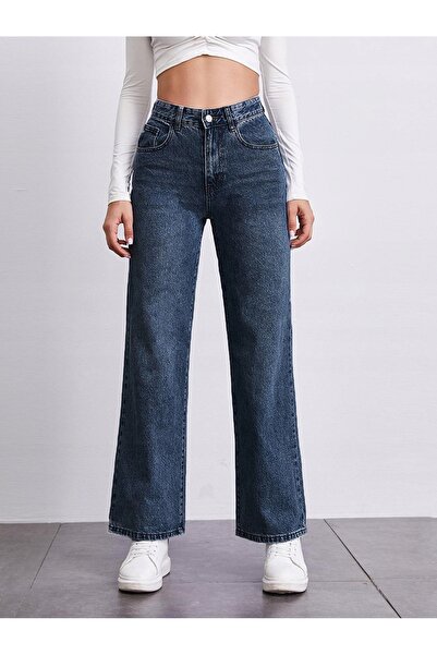 NO BRAND Shein 27/32 Pantaloni din denim lungi, drepți, cu talie înaltă, bleu...