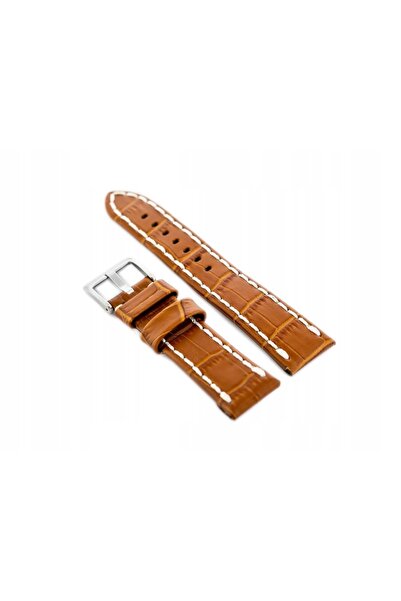 NO BRAND Curea din piele pentru ceas W49 - Camel/Alb - 20mm