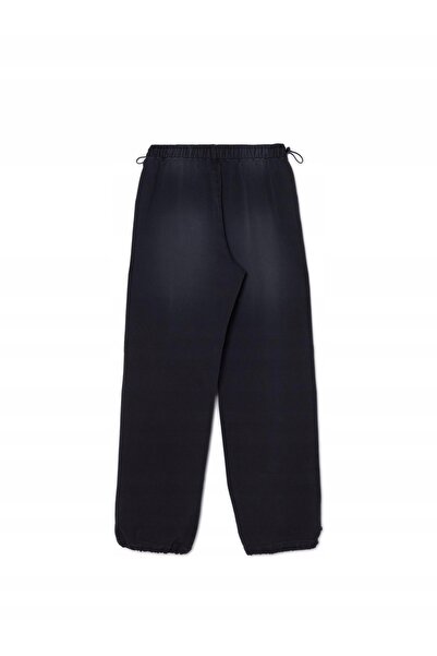 NO BRAND Pantaloni negri lungi, drepți, largi, tip parachute, cu talie elasti...