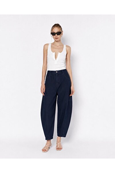 TENA Women's Navy Blue Shalwar Cut Balloon Pants with Gazi Stitching